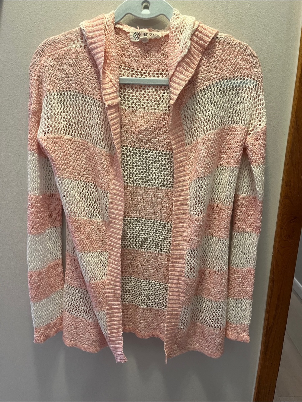Pink Rose Pink and White Striped Hooded Open Cardigan